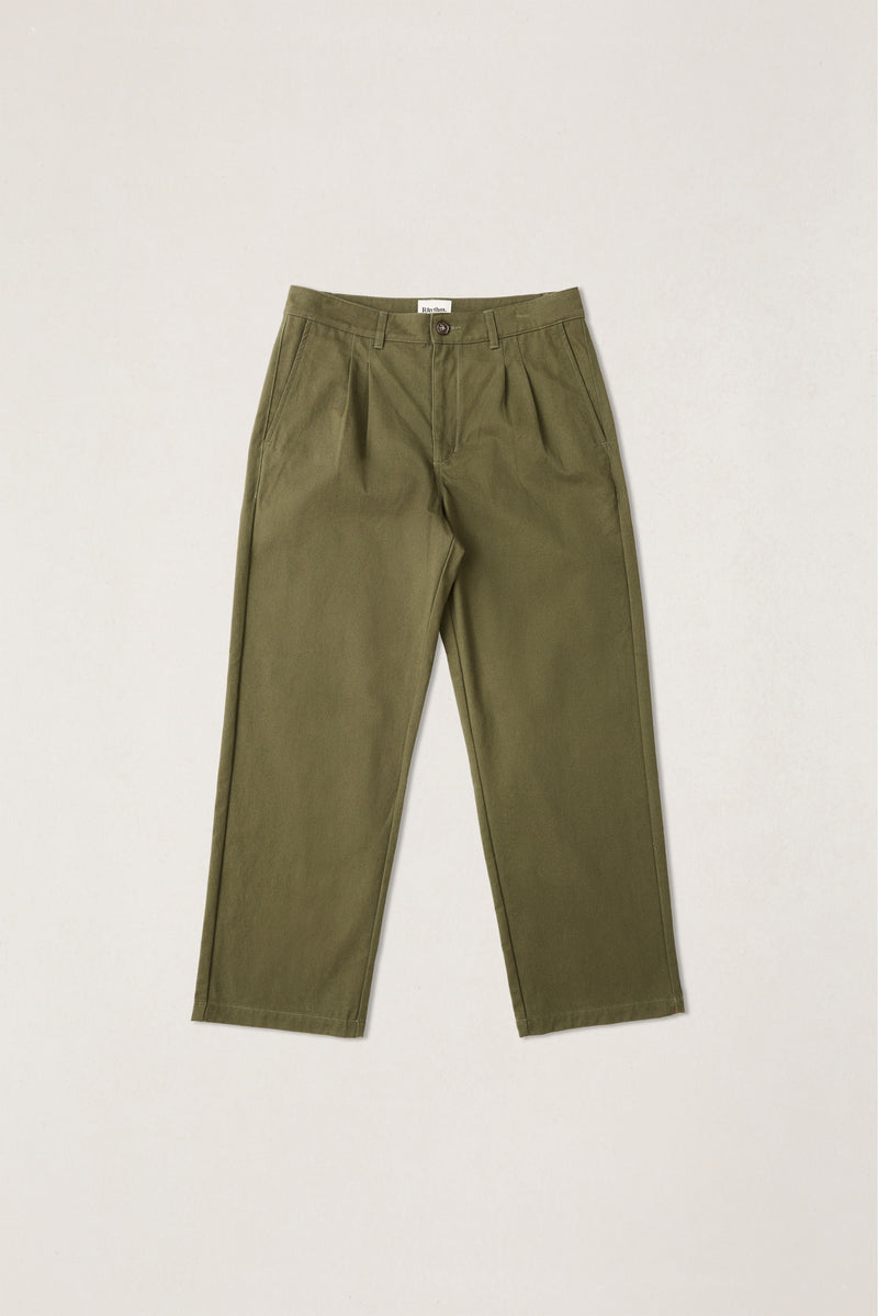 Essential Pleated Twill Trouser Olive