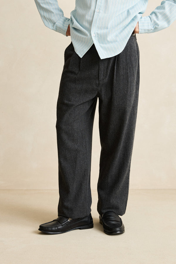 Double Pleat Tweed Trouser Granite