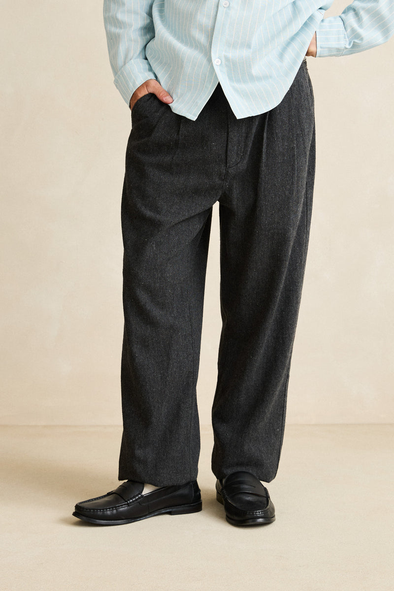 Double Pleat Tweed Trouser Granite