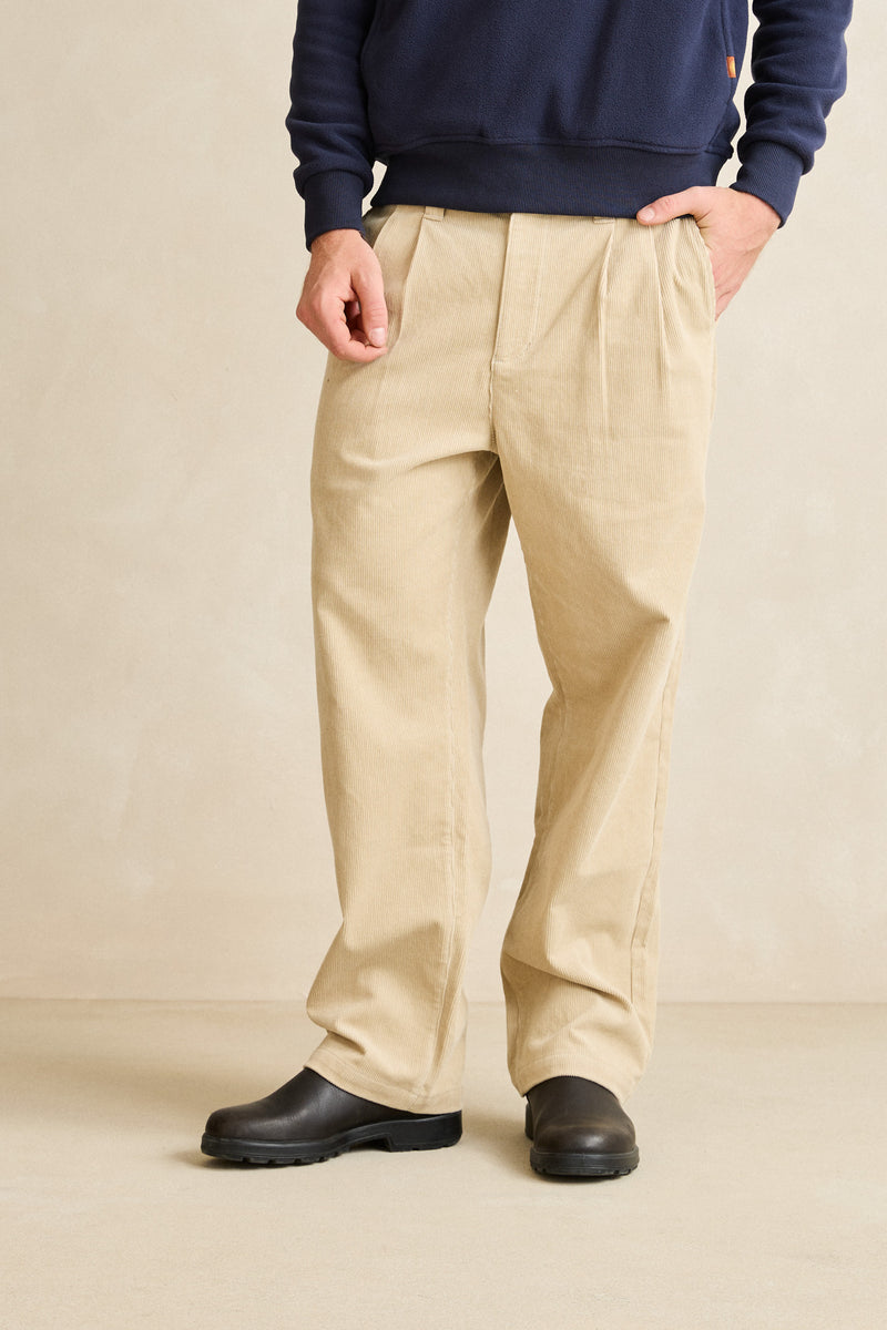 Double Pleat Cord Trouser Sand