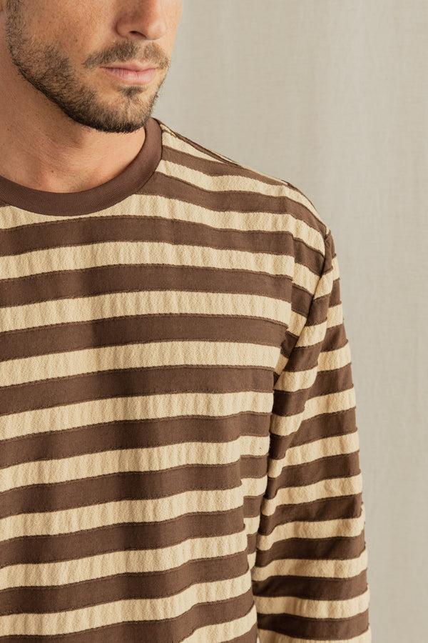 Textured Stripe Ls T-Shirt Brown