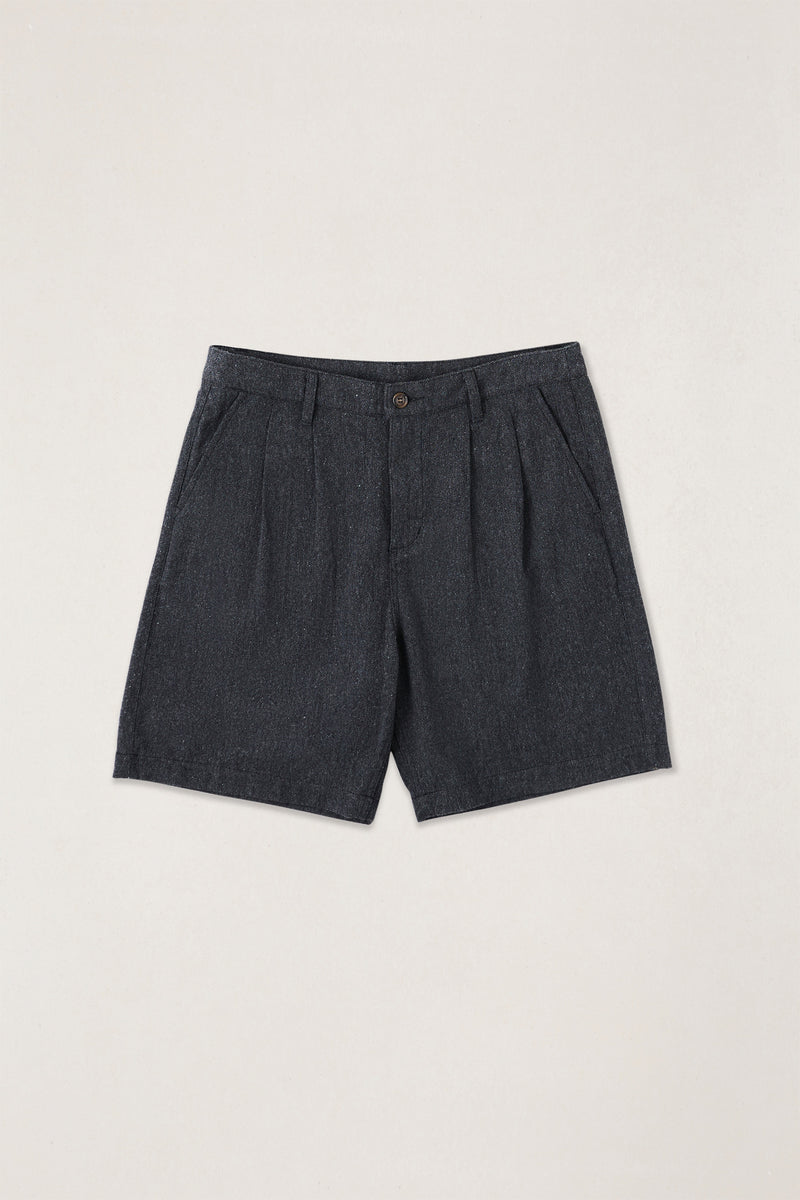 Relaxed Double Pleat Tweed Short Granite