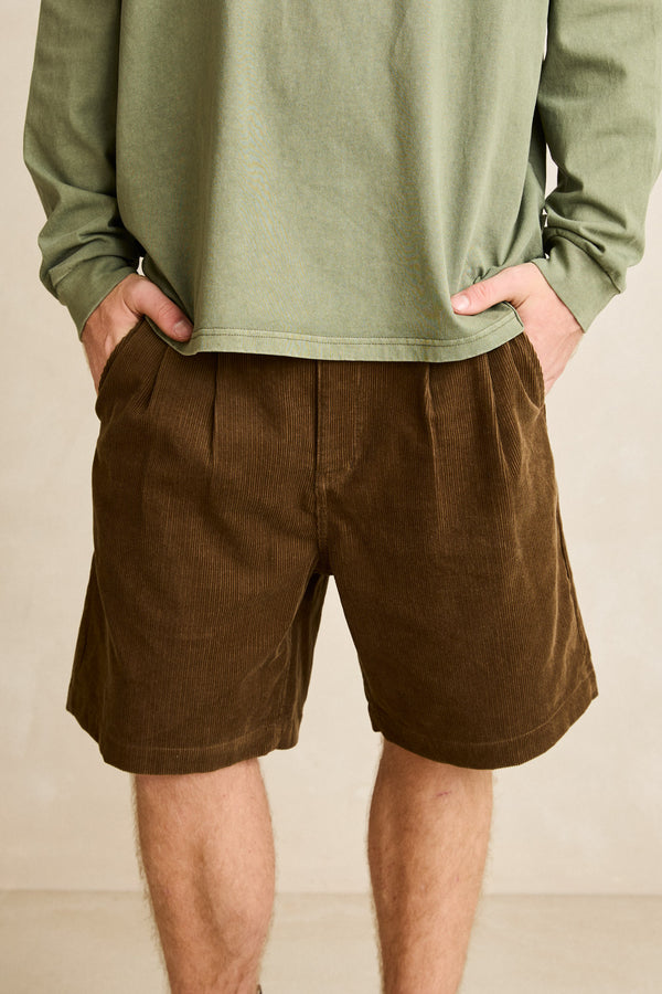 Double Pleat Cord Short Oak