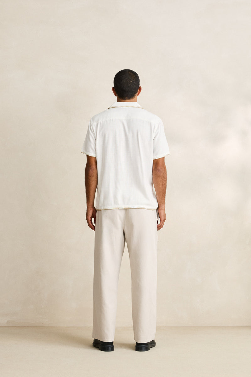 Linen Whip Stitch Ss Shirt Vintage White
