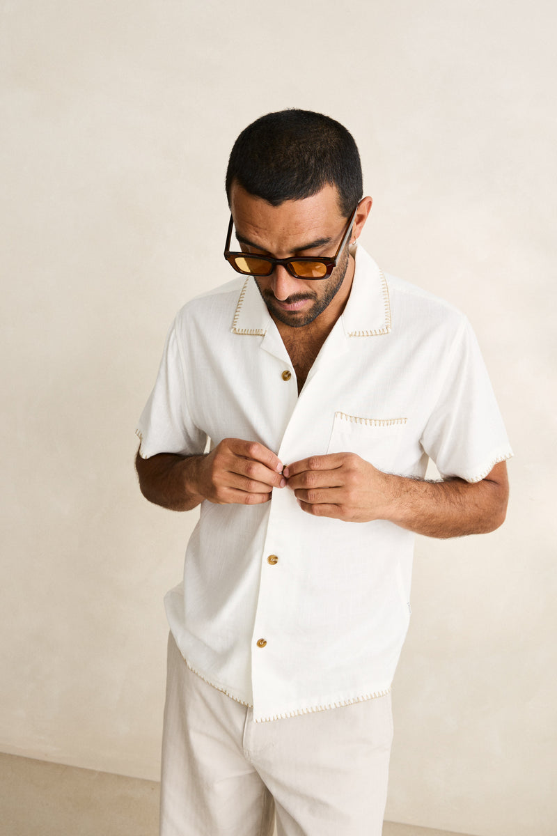 Linen Whip Stitch Ss Shirt Vintage White