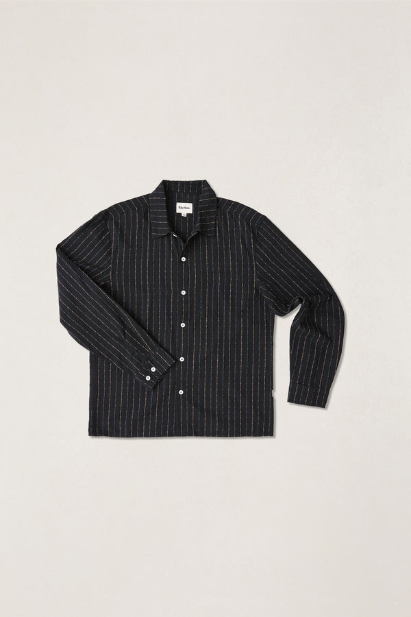 Essential Linen Stripe Overshirt Black