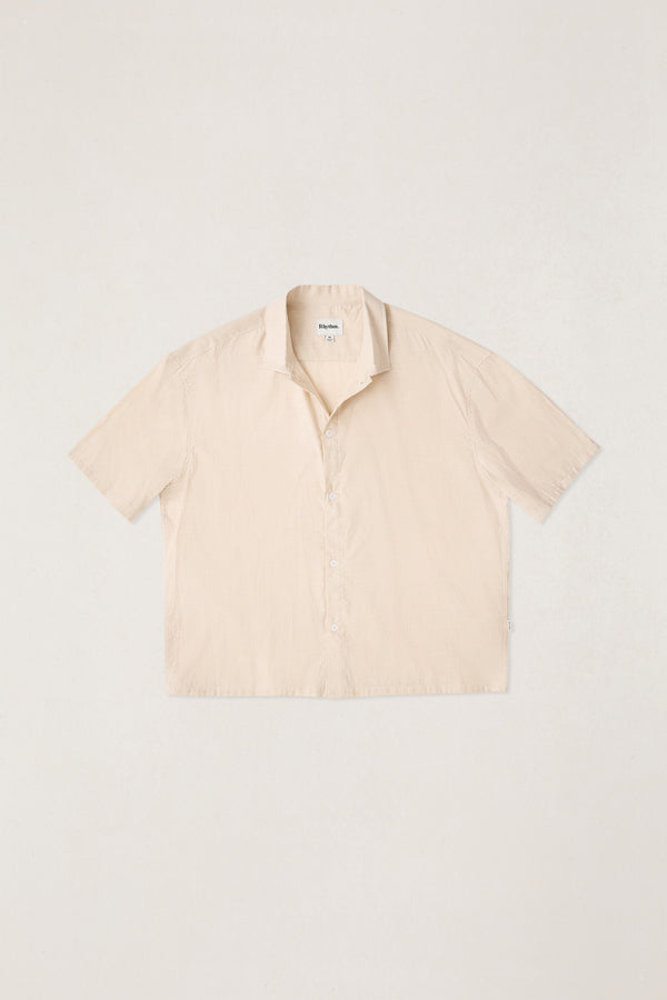 Essential Linen Stripe Ss Shirt Natural