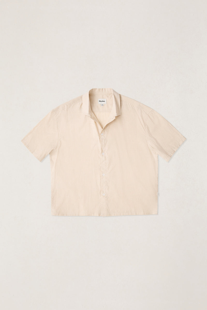 Essential Linen Stripe Ss Shirt Natural