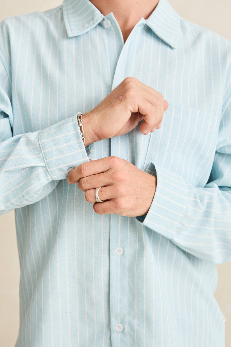 Linen Pin Stripe Ls Shirt Mist