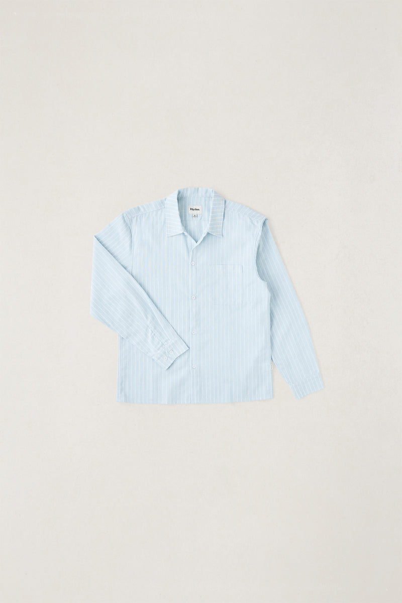 Linen Pin Stripe Ls Shirt Mist