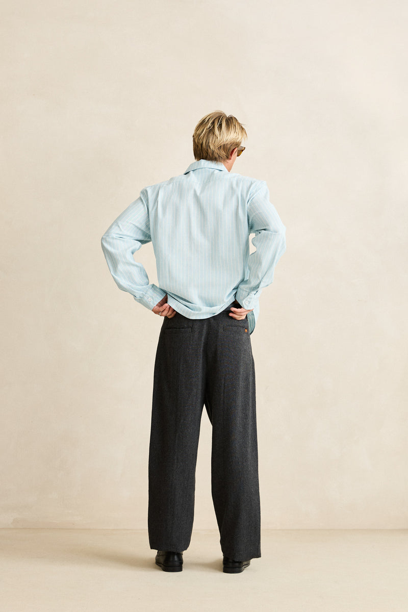 Linen Pin Stripe Ls Shirt Mist