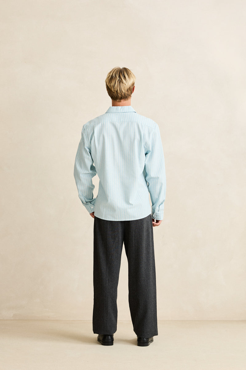 Linen Pin Stripe Ls Shirt Mist