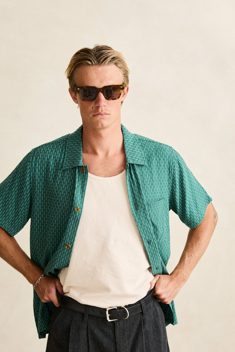 Linen Float Stitch Ss Shirt Pine