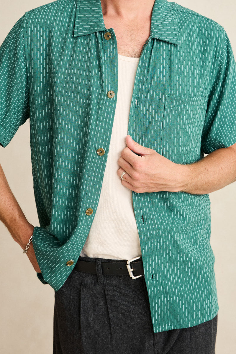 Linen Float Stitch Ss Shirt Pine