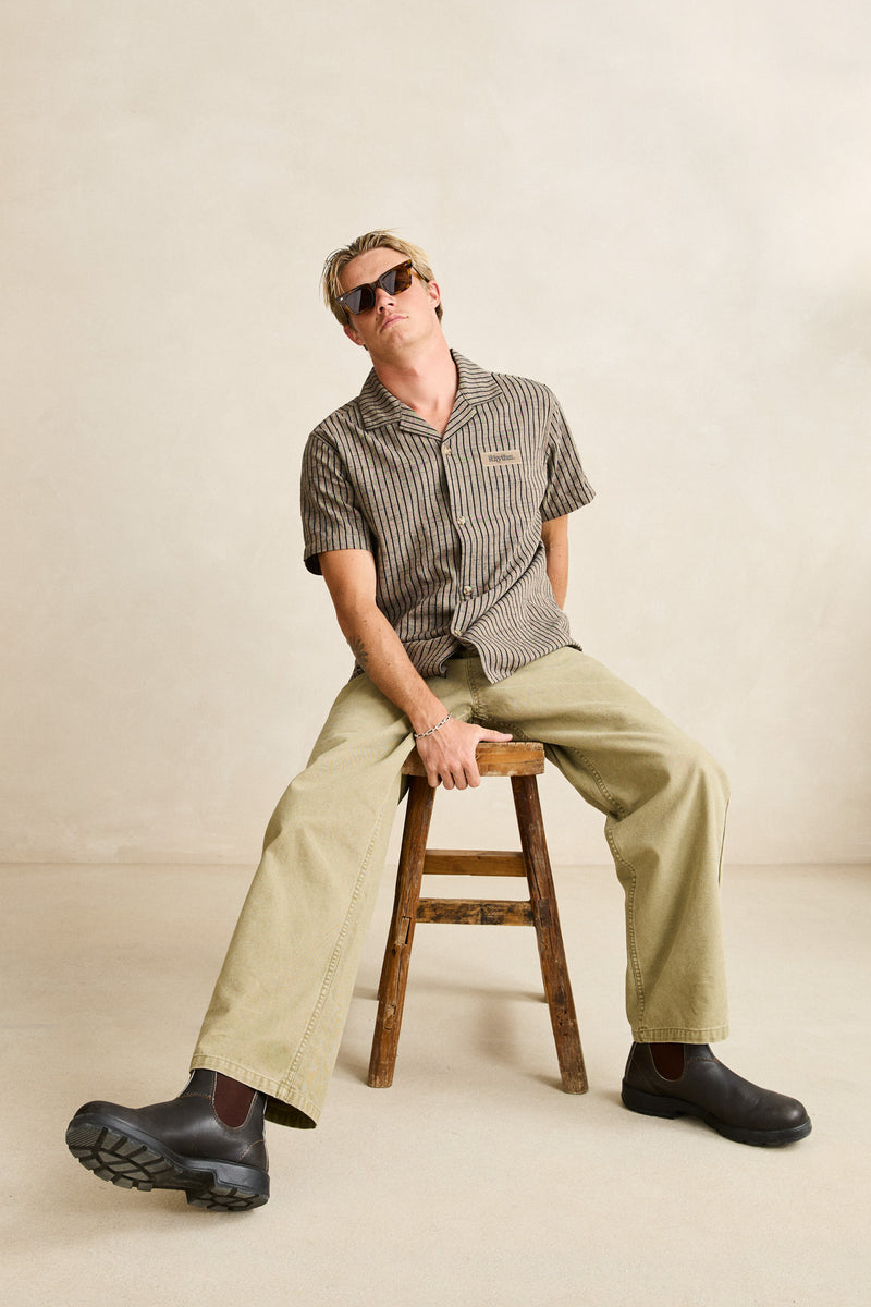 Texture Stripe Ss Shirt Natural