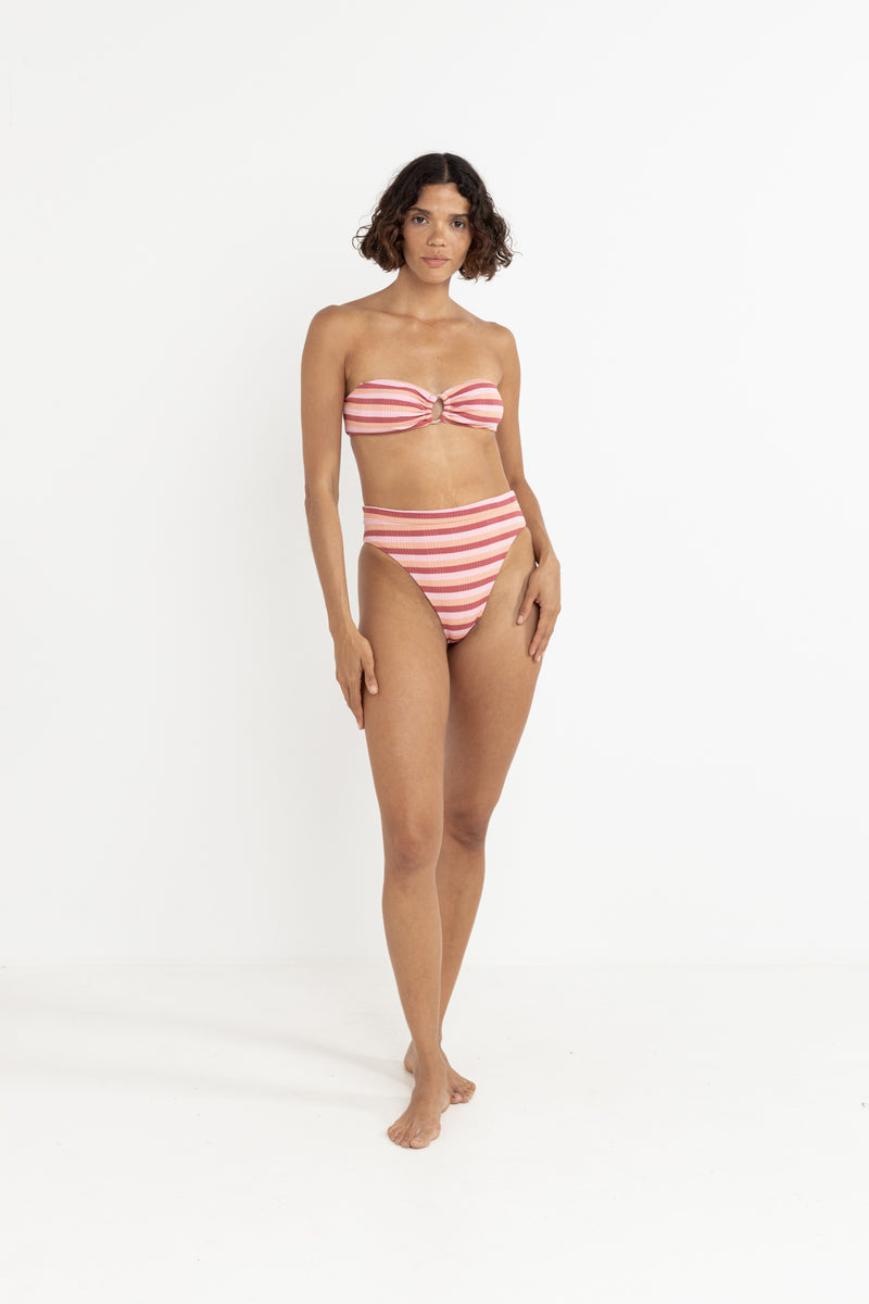 Ibiza Stripe Rib Hi Waist Pant Pink