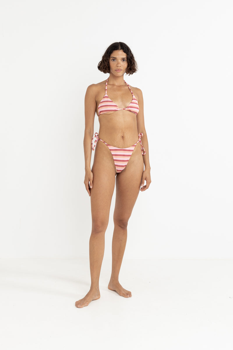 Ibiza Stripe Rib Tie Side Hi Cut Pant Pink