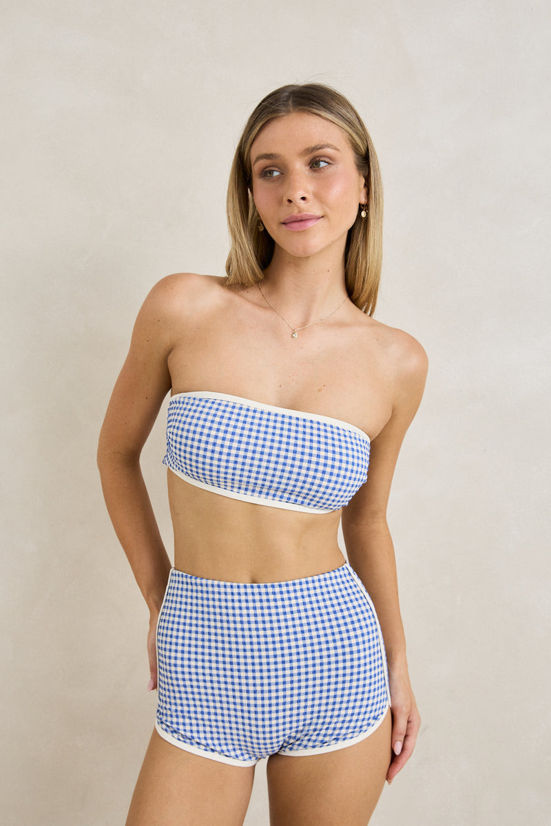 Capri Check Boyleg Pant Blue