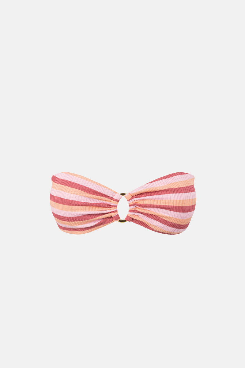 Ibiza Stripe Rib Bandeau Top Pink