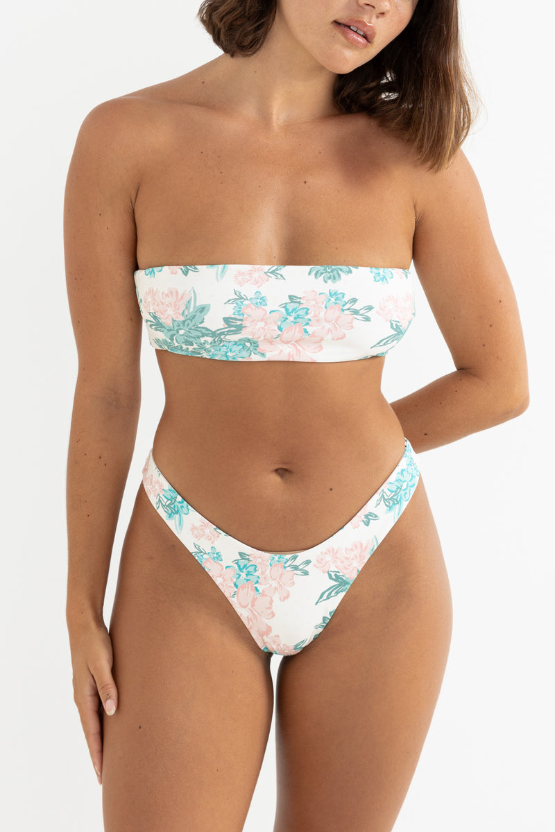 Hana Floral Reversible Bandeau Top Cream