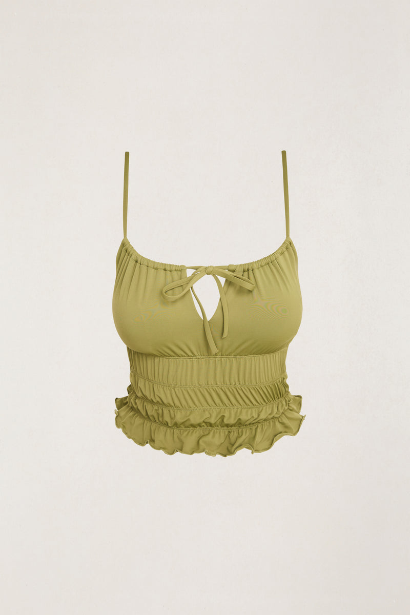Goldie Gathered Tankini Top Olive