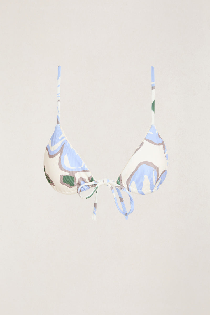 Gigi Flora Tie Front Slide Tri Top Blue