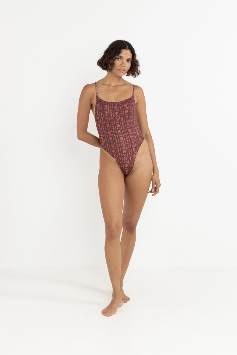 Vintage Floral One Piece Burgundy