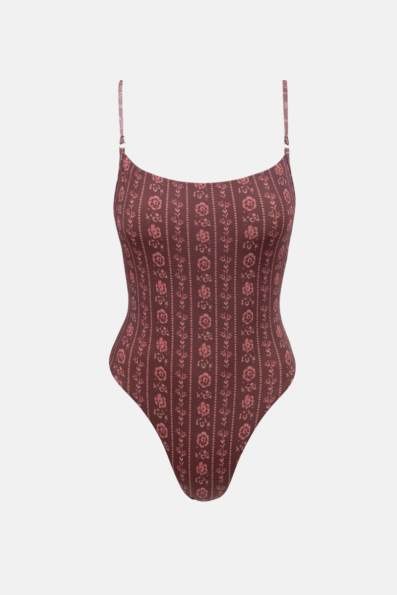 Vintage Floral One Piece Burgundy