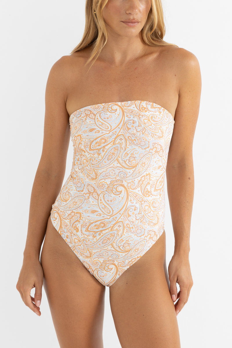 Boho Paisley Strapless One Piece Orange Sky