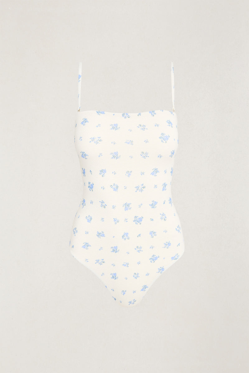 Dahlia Floral Scrunched Side One Piece Sky