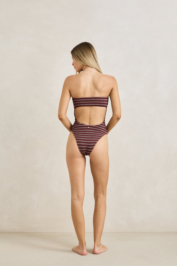 Sol Stripe Strapless One Piece Merlot