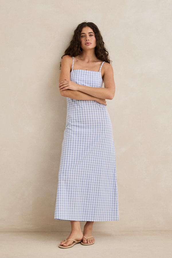 Remi Check Maxi Dress Blue