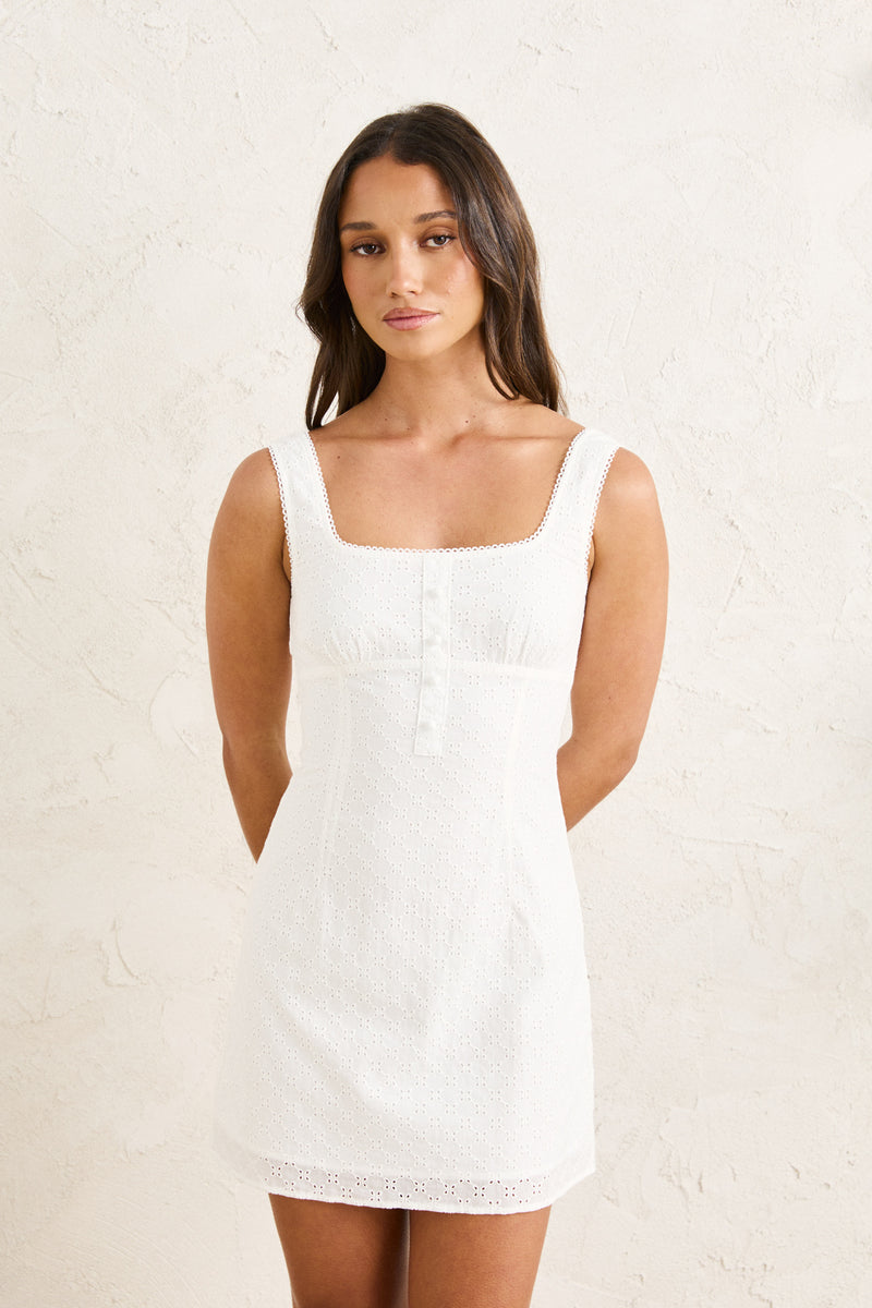 Lia Broderie Mini Dress White