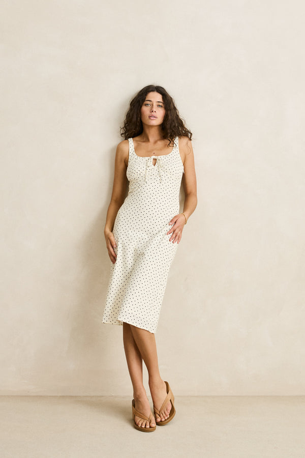 Polka Midi Dress Cream