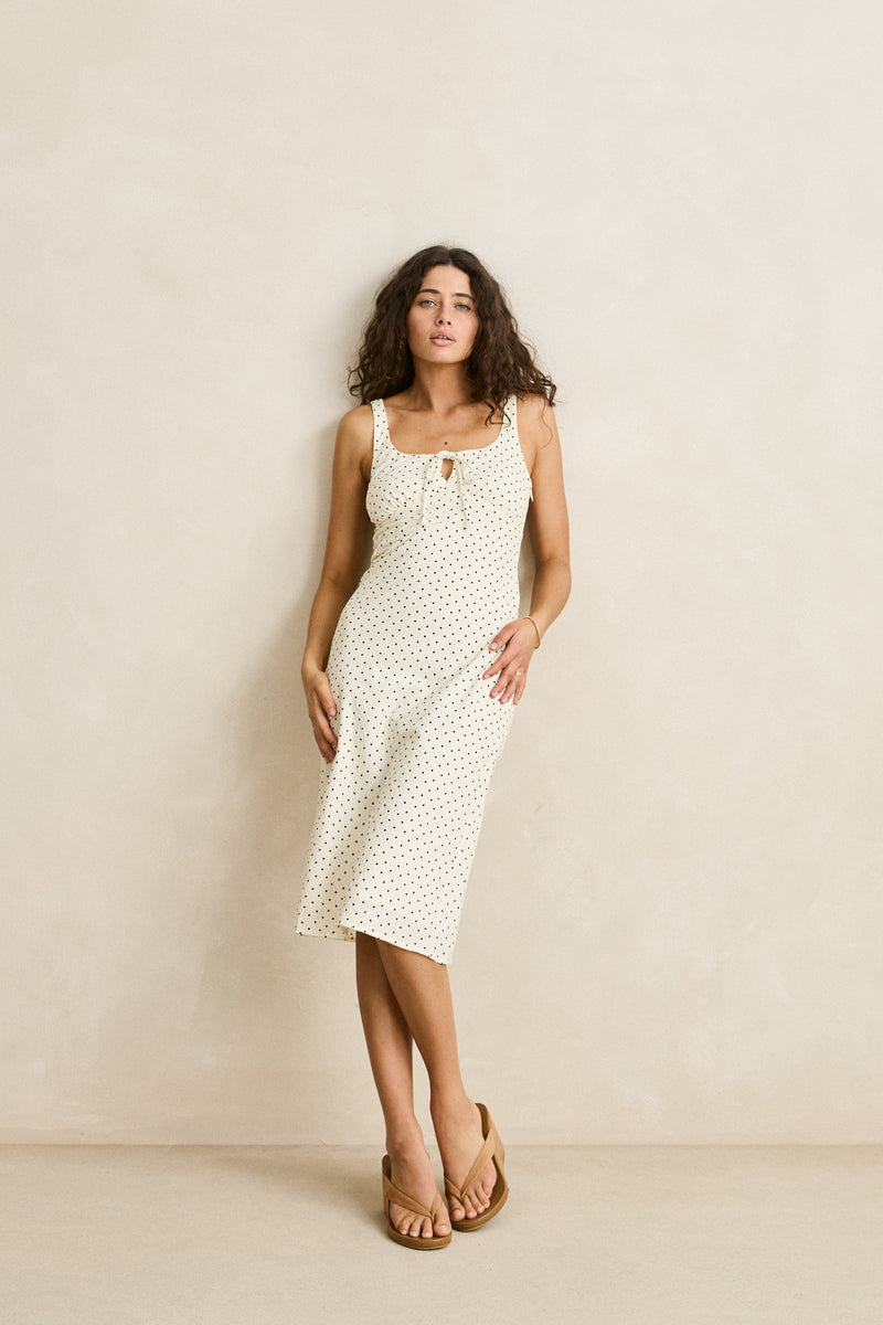 Polka Midi Dress Cream