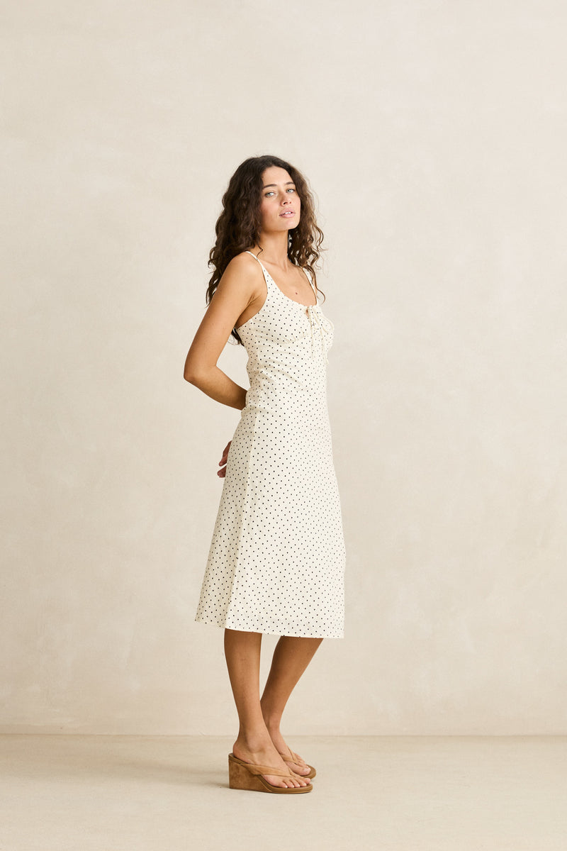 Polka Midi Dress Cream