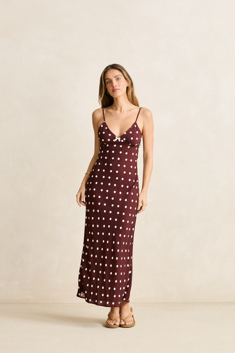 Polka Dot Bias Midi Dress Cafe