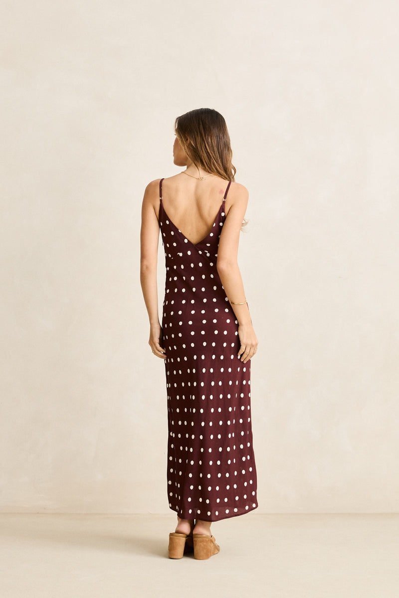 Polka Dot Bias Midi Dress Cafe