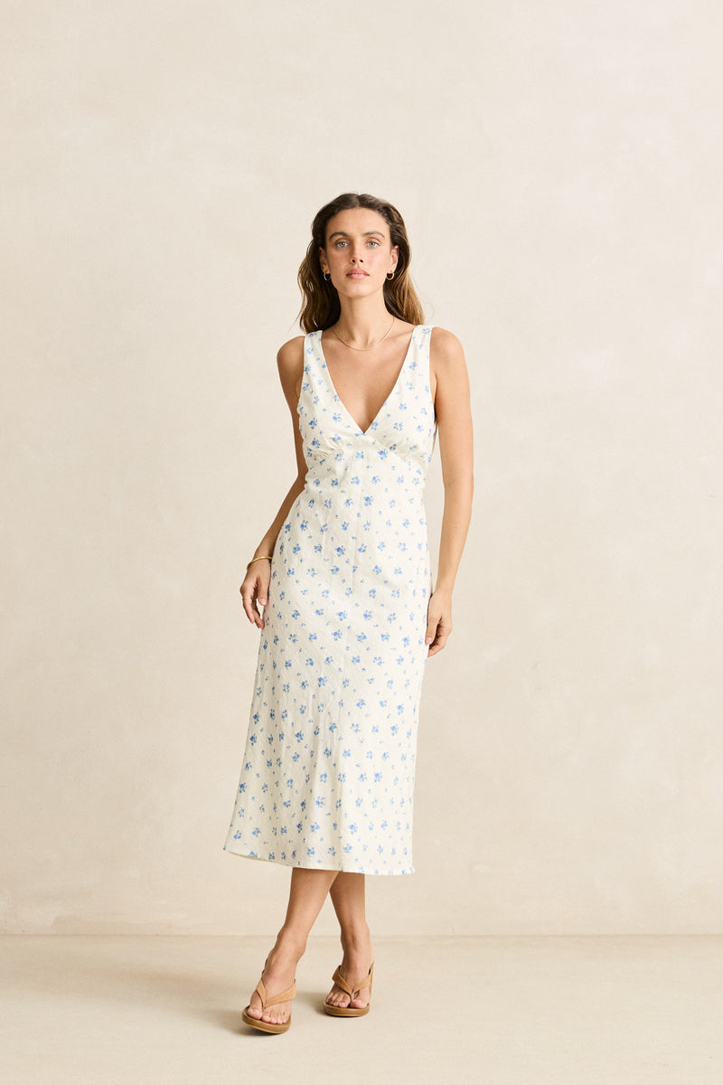 Dahlia Bias Cut Dress  Sky