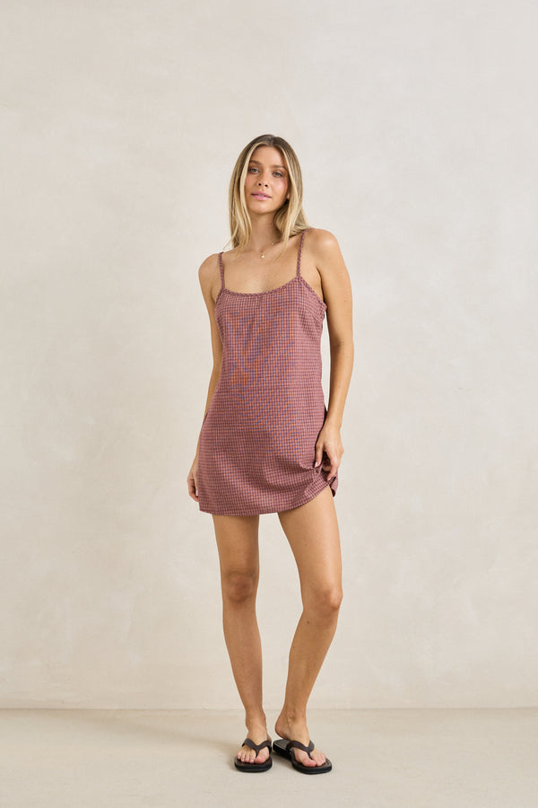 Lucy Check Slip Mini Dress Rust