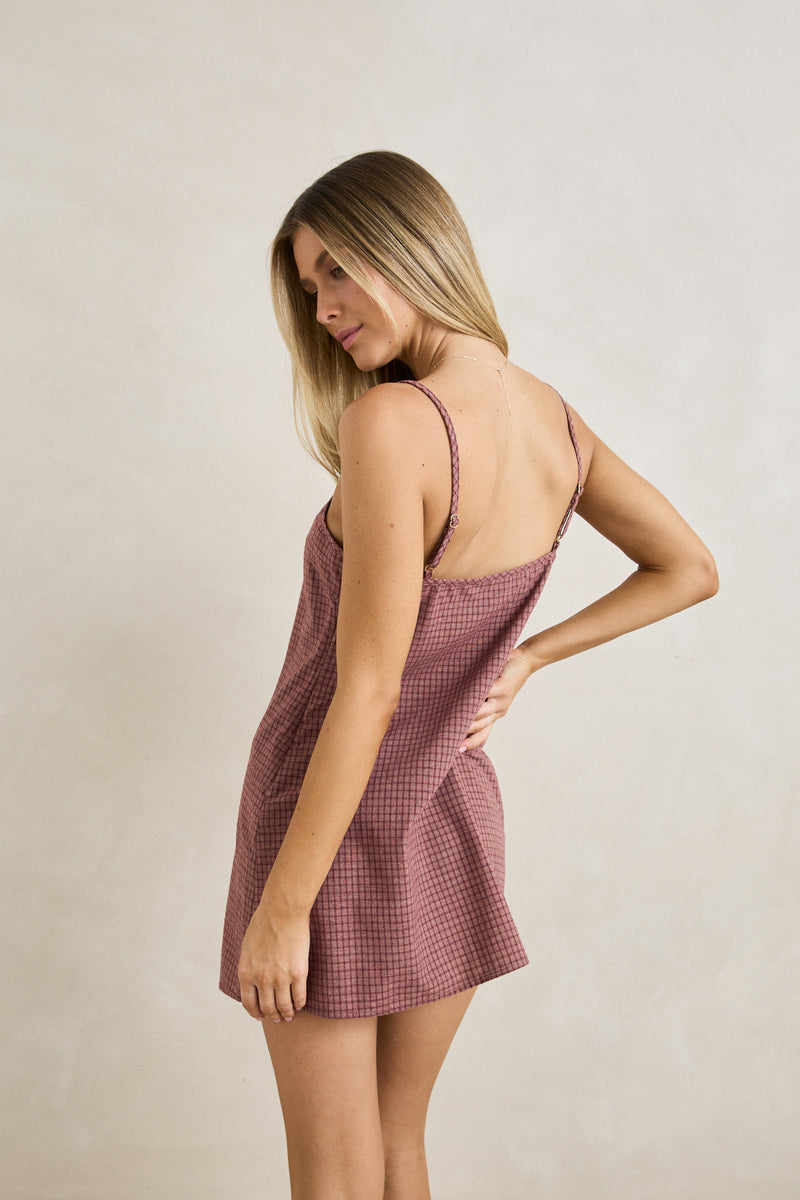 Lucy Check Slip Mini Dress Rust