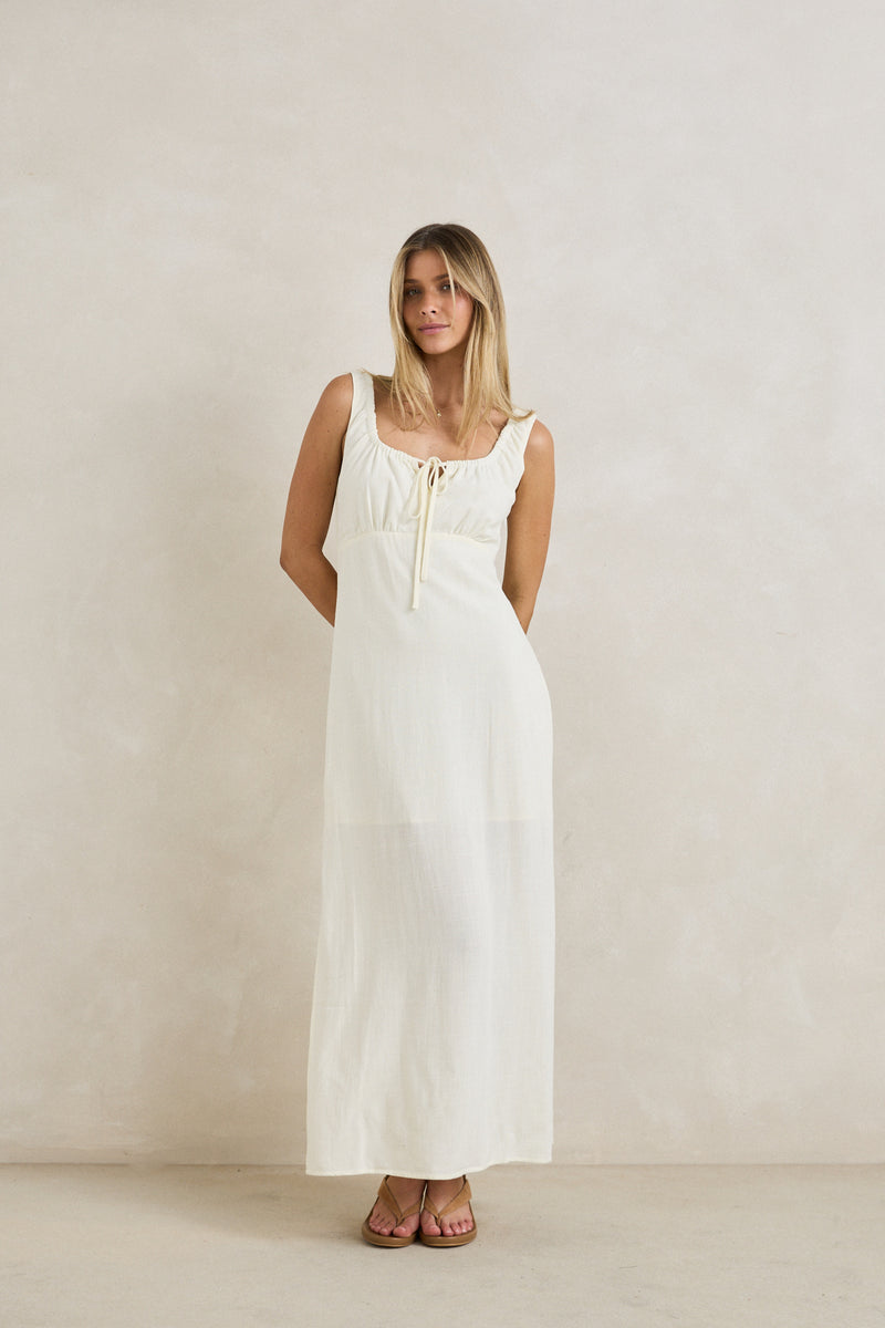 Del Rio Gathered Maxi Dress White