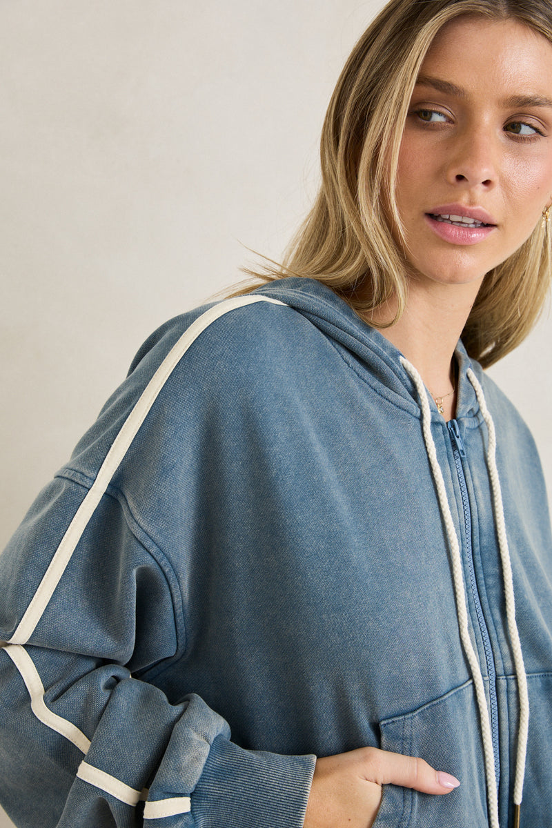 Sun Wash Terry Full Zip Hoodie Washed Blue