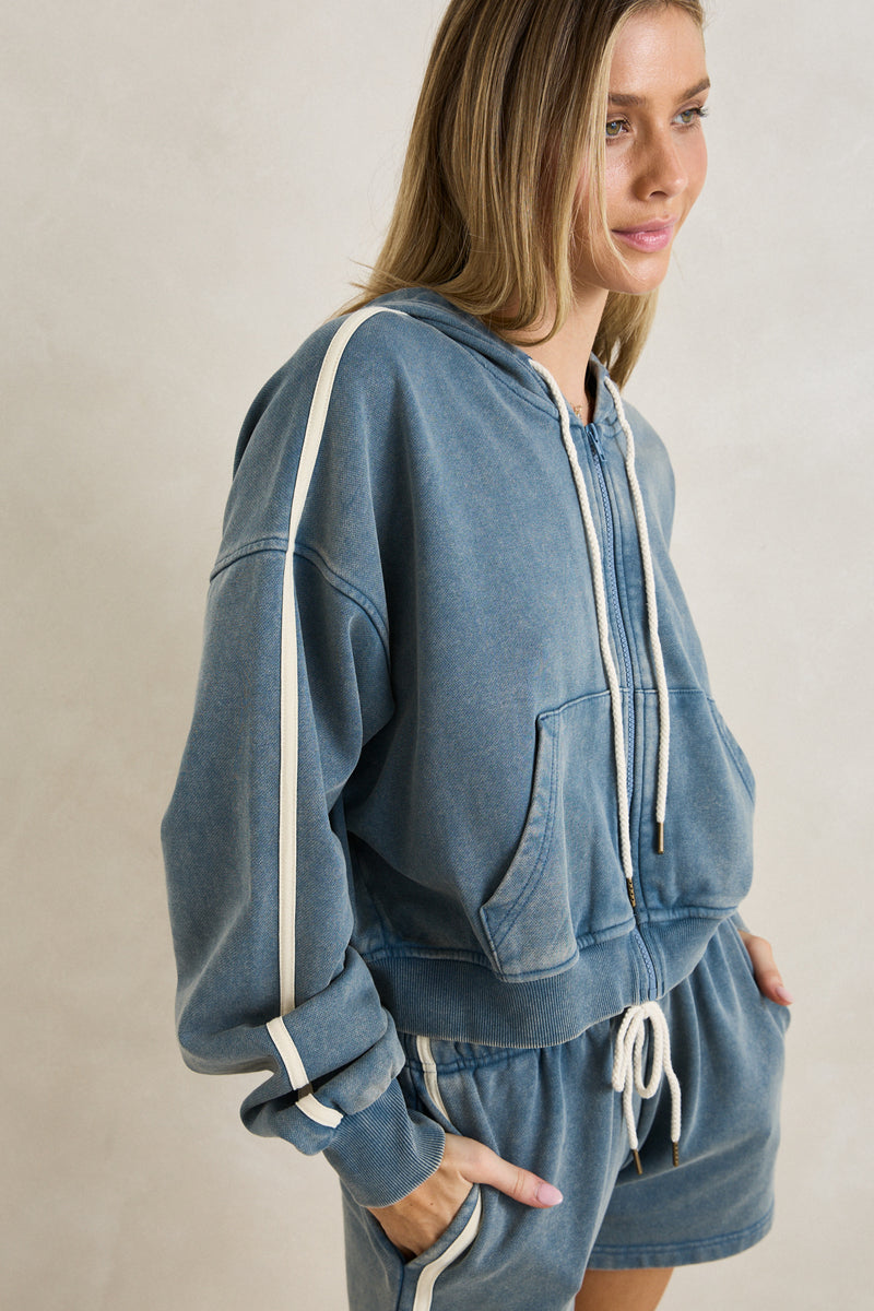 Sun Wash Terry Full Zip Hoodie Washed Blue