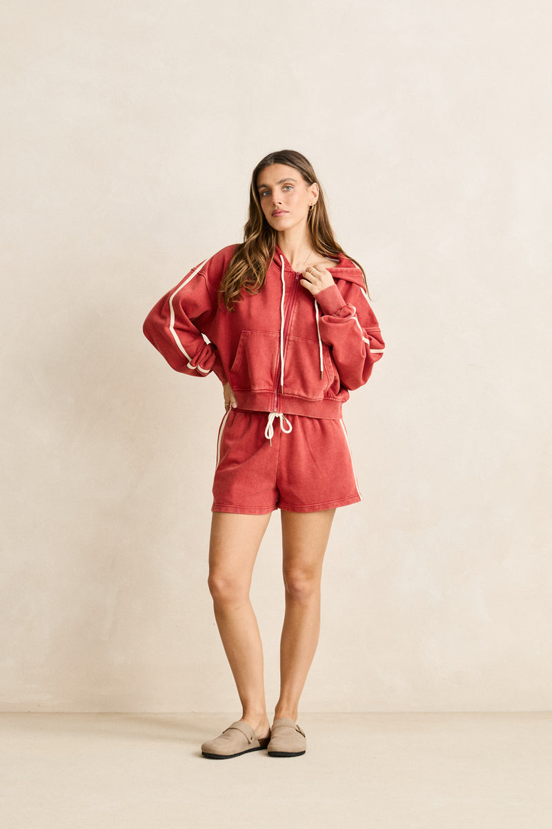 Sun Wash Terry Full Zip Hoodie Washed Red