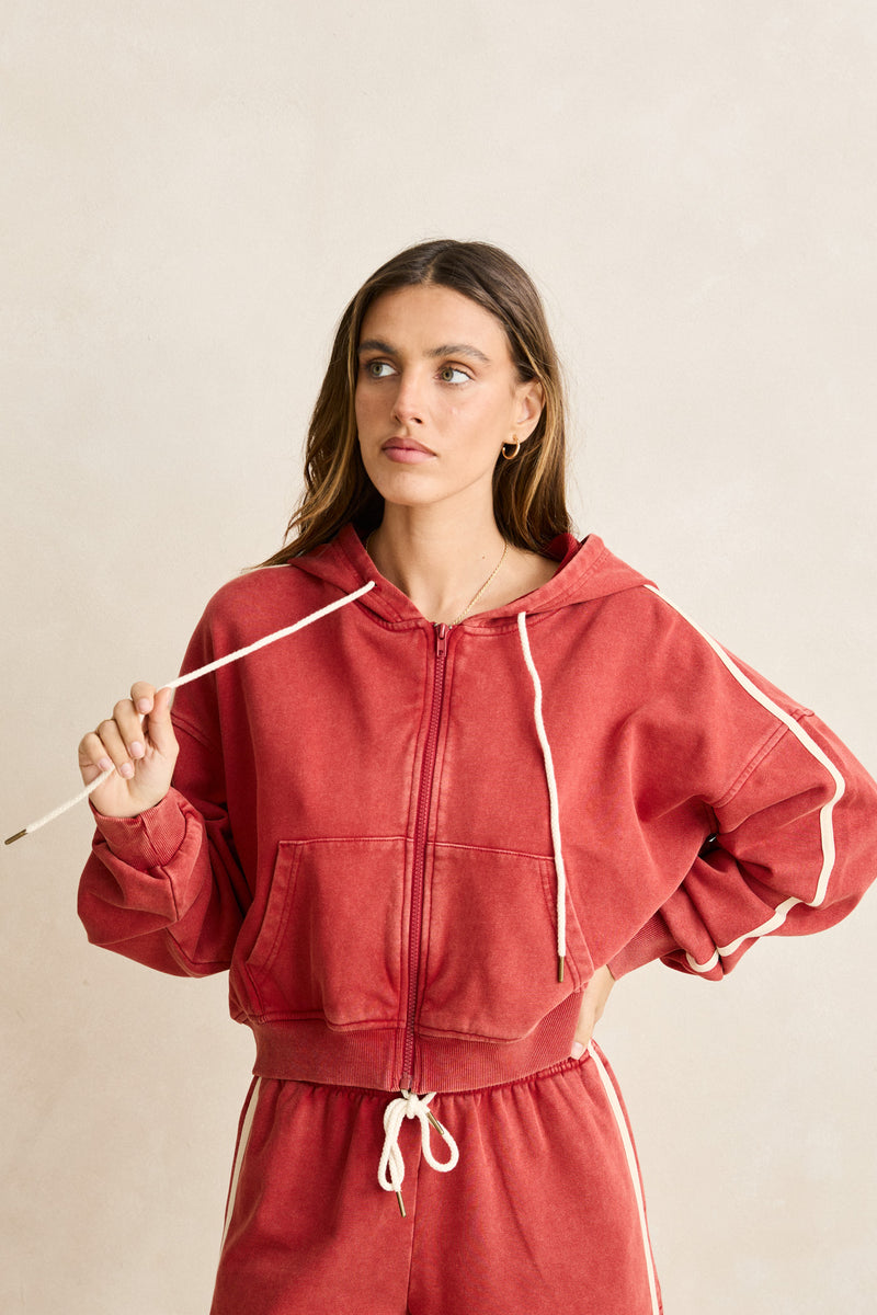 Sun Wash Terry Full Zip Hoodie Washed Red
