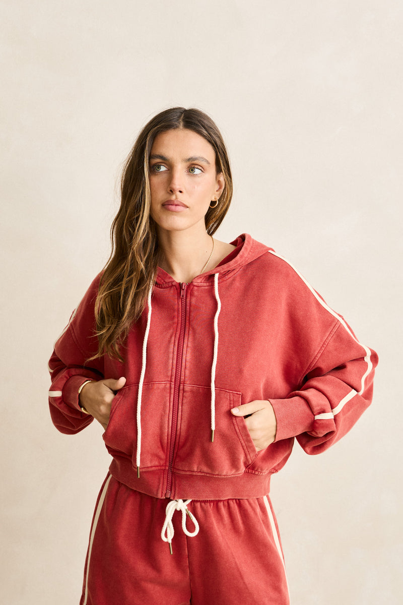Sun Wash Terry Full Zip Hoodie Washed Red