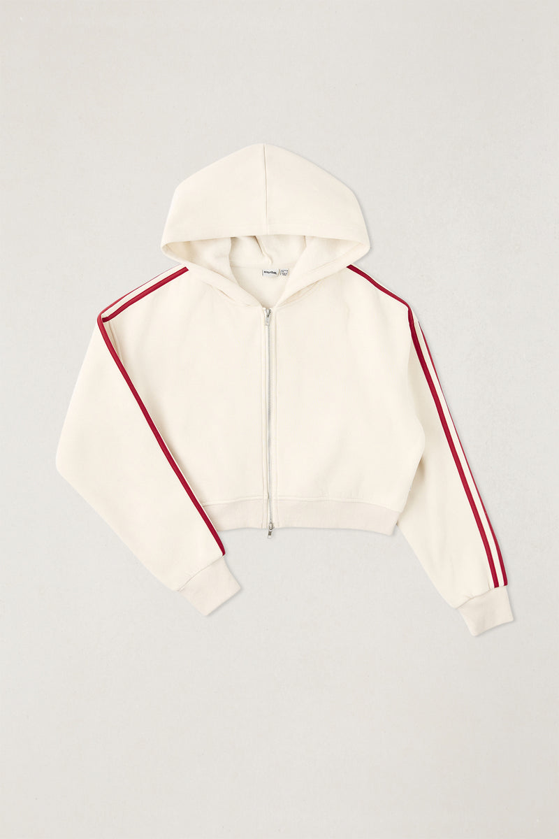 Contrast Fleece Full Zip Hoodie Stone
