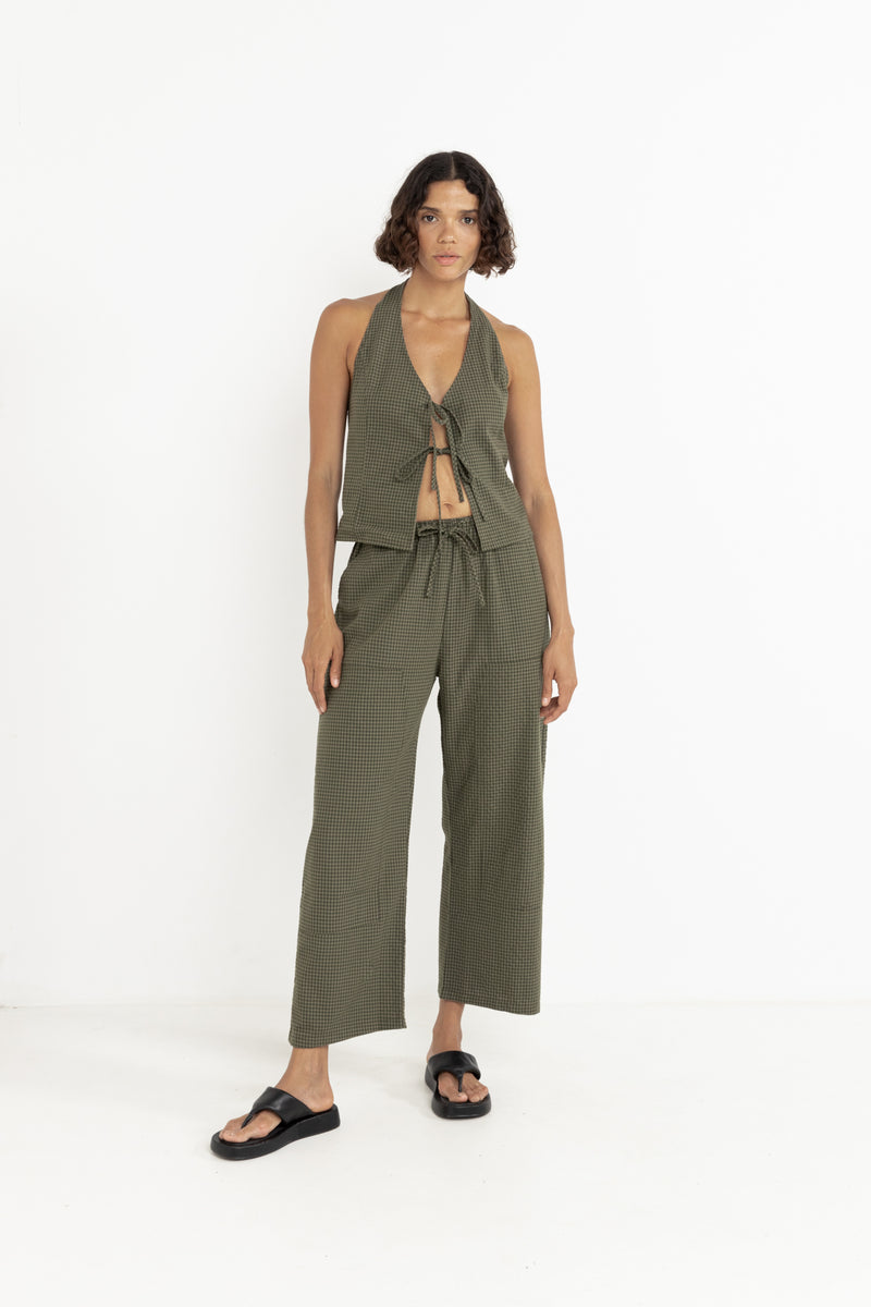 Louise Check Halter Top Olive