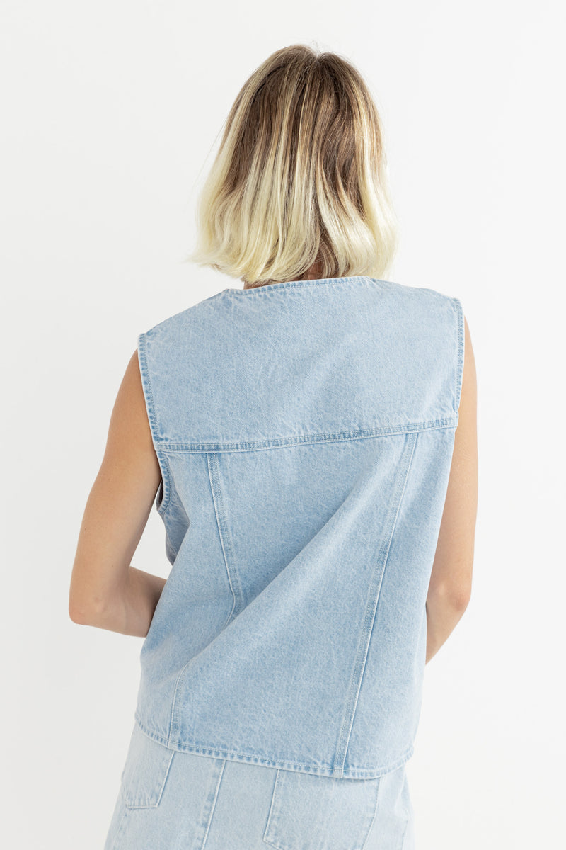 Elma Oversized Denim Vest Washed Blue